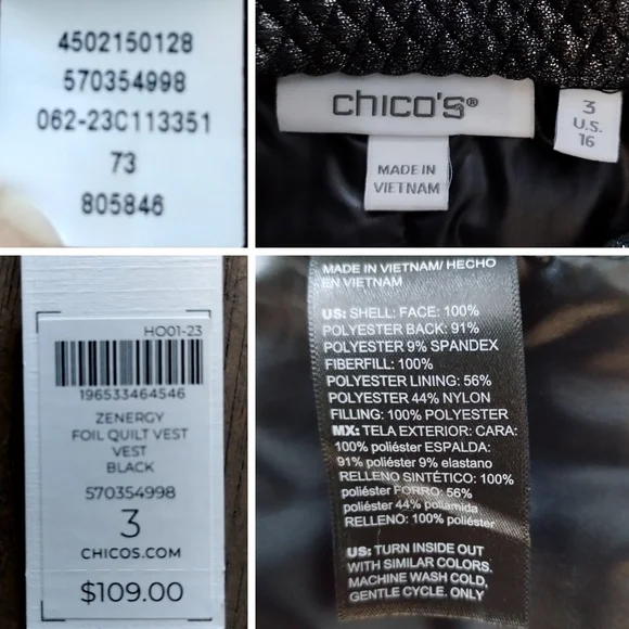 Chico's Zenergy Foil Quilt Puffer Vest Black - Picture 6 of 10